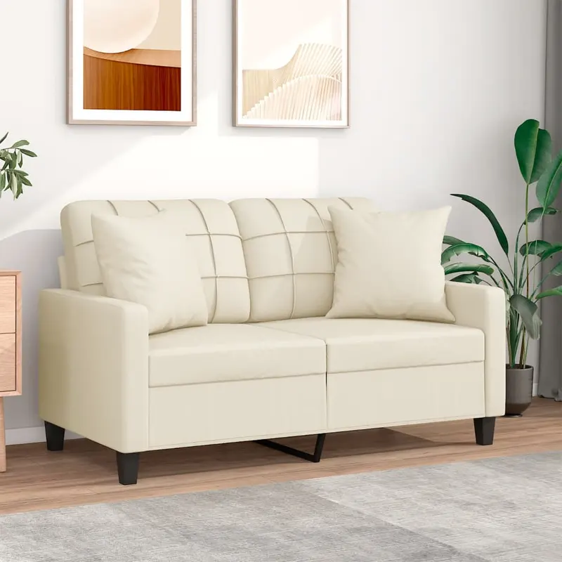 canapea cu 2 locuri cu pernute, crem, 120 cm, piele ecologica