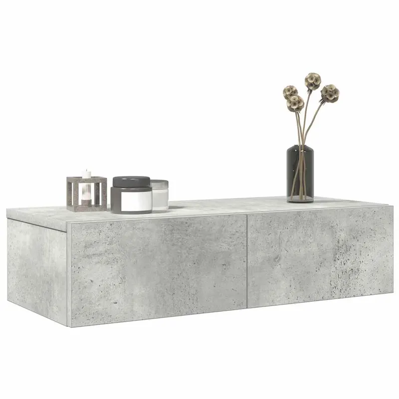 raft de perete cu sertare gri beton 60x26,5x15cm lemn prelucrat
