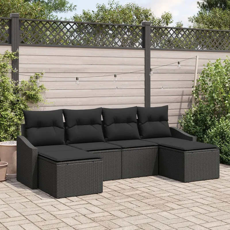 set de dining pentru gradina cu perne ratan poli negru