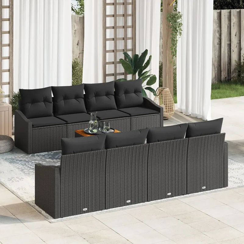 set de canapea pentru gradina cu 9 piese cu perne negru poli ratan acacia