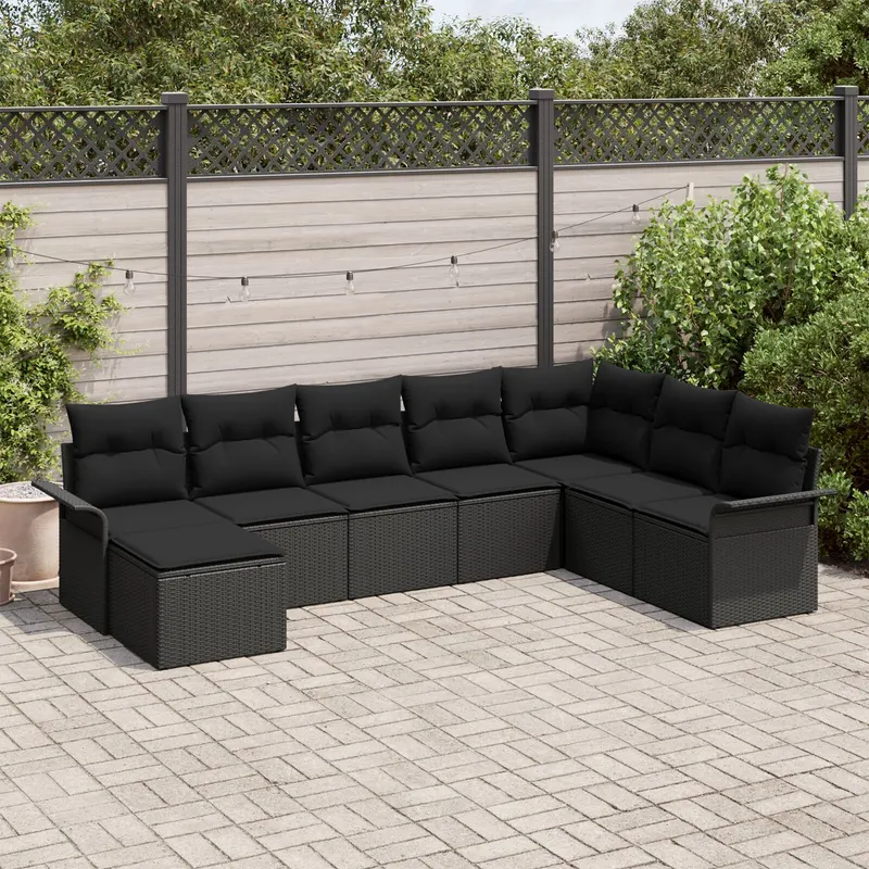 set de canapele de gradina cu 8 piese ratan negru