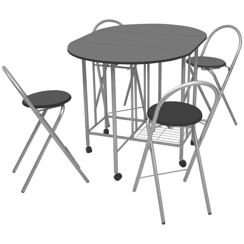 set masa si scaune de bucatarie pliante mdf, negru, 5 piese