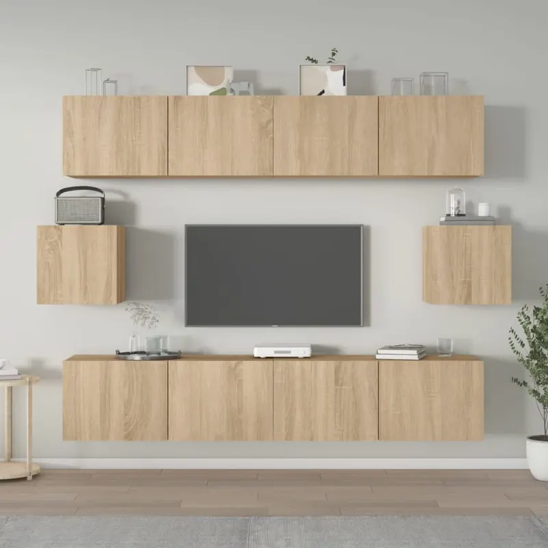 set dulap tv, 6 piese, stejar sonoma, lemn prelucrat