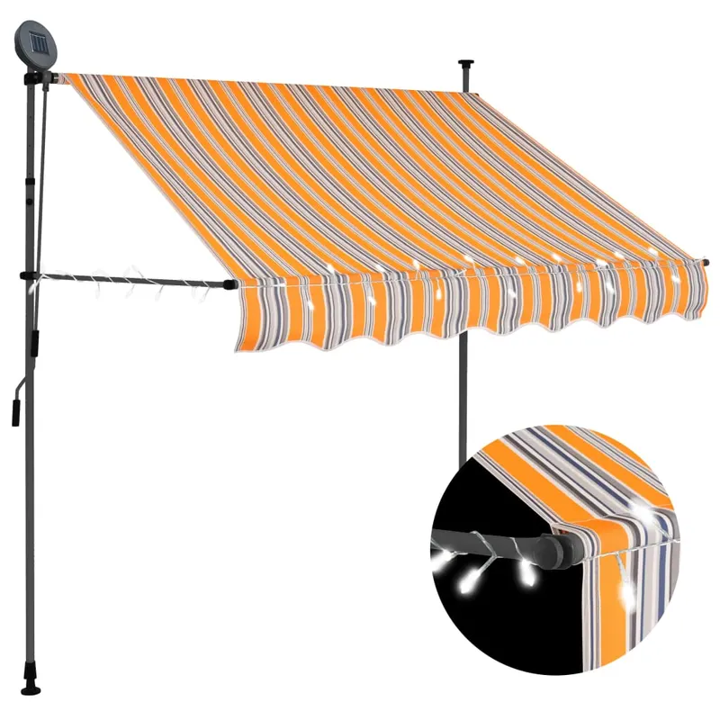 copertina retractabila manual cu led, galben & albastru, 100 cm