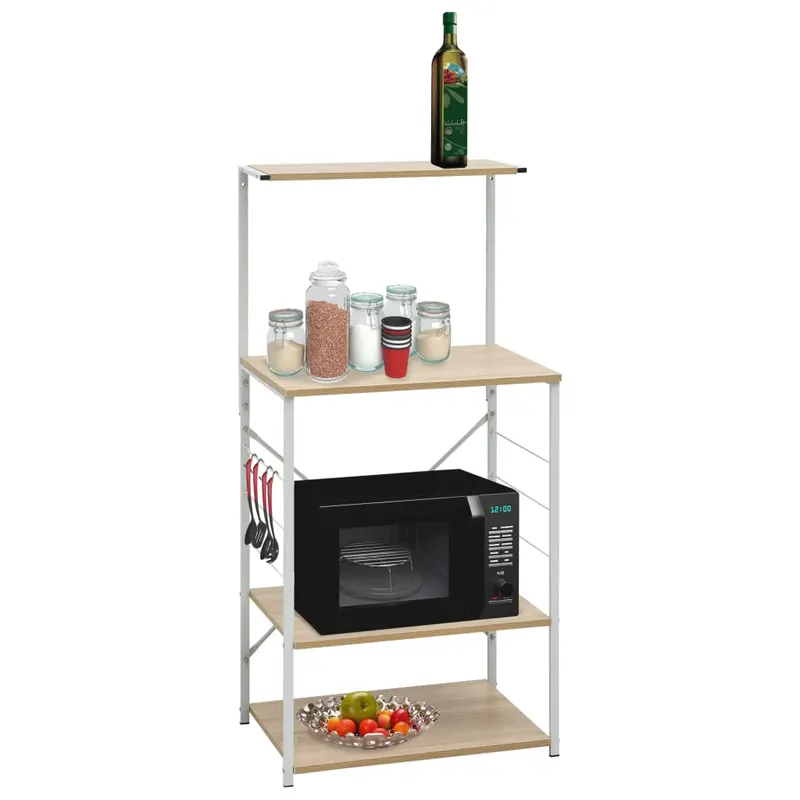 dulap microunde, alb/stejar, 60x39,6x123 cm, lemn prelucrat