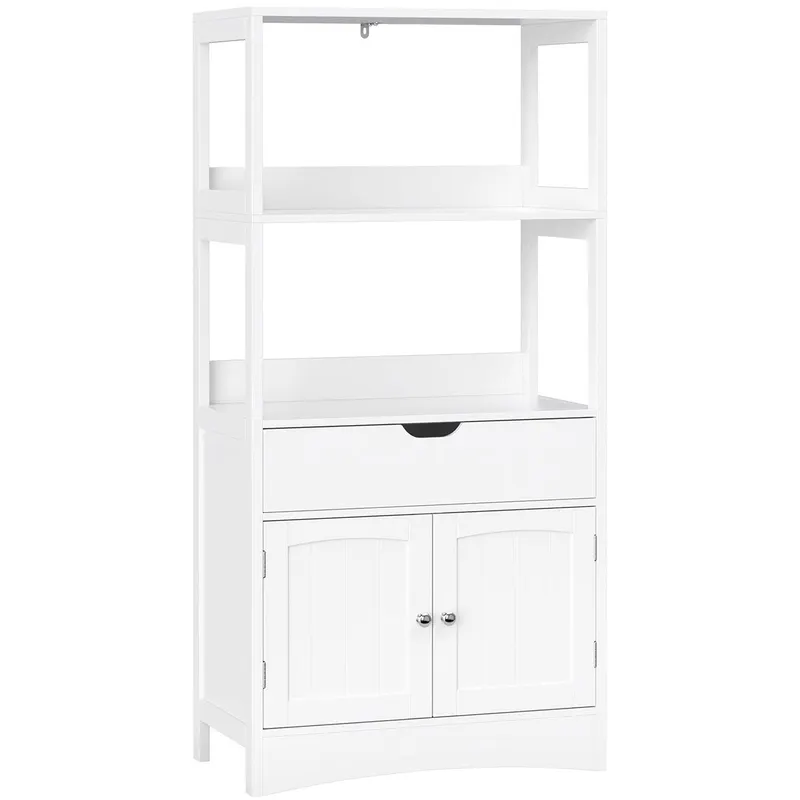 Dulap de depozitare pentru baie cu sertar, 2 usi, 2 rafturi, 60x32x122cm, alb