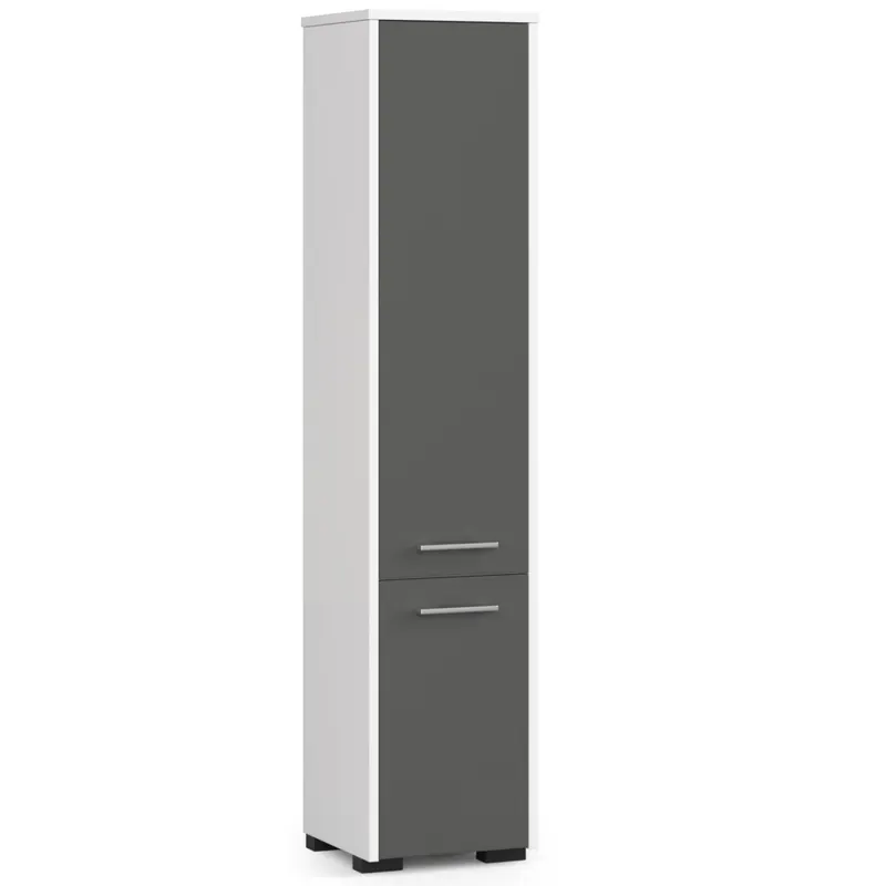 Dulap baie pal tip coloana 2 usi 5 rafturi, 30x30x140 cm, design modern, alb si gri