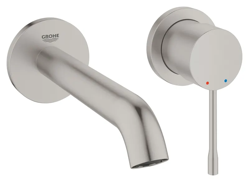 Baterie lavoar Grohe 29192DC1, Essence, pe perete, 183 mm, necesita valva, mat, otel satinat