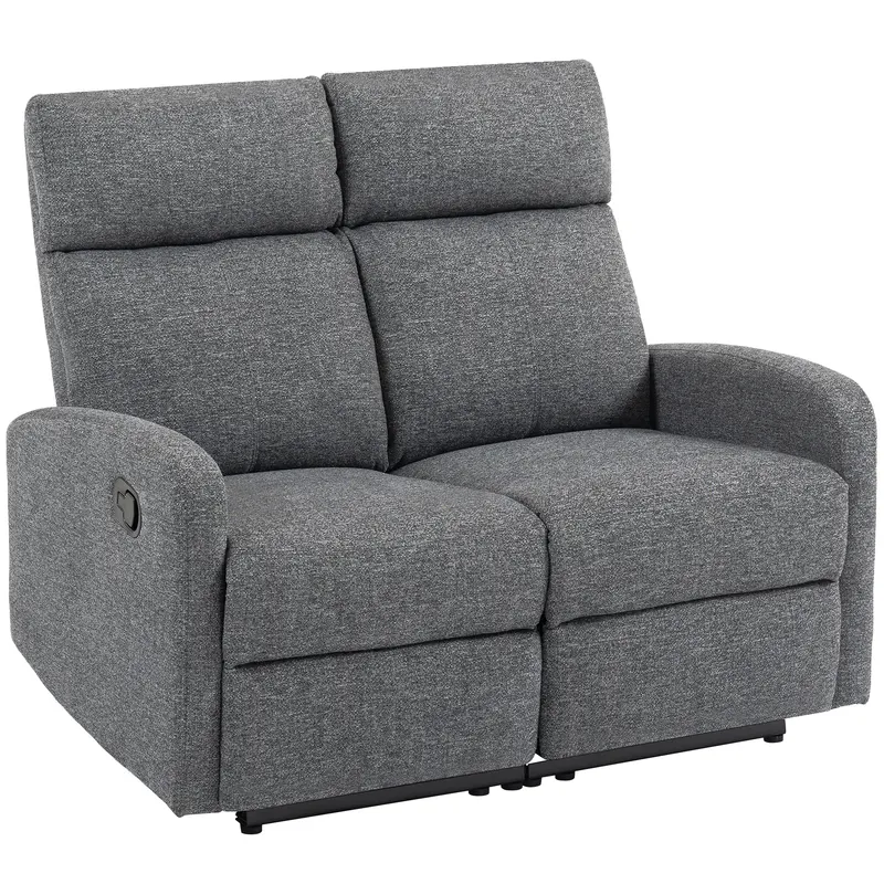 HOMCOM Sofa cu 2 locuri, spătare reglabile individual, suport de picioare, material textil, oțel, Gri