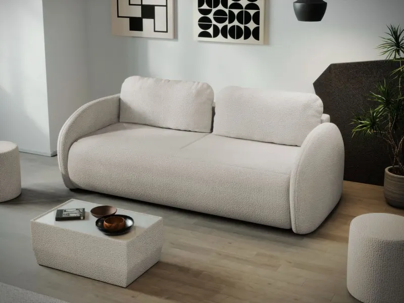 Canapea Ovelis 3 locuri extensibila plusata crem — imaginea 2
