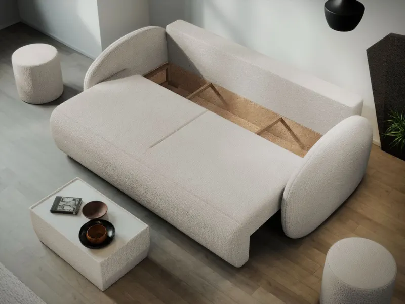 Canapea Ovelis 3 locuri extensibila plusata crem — imaginea 3