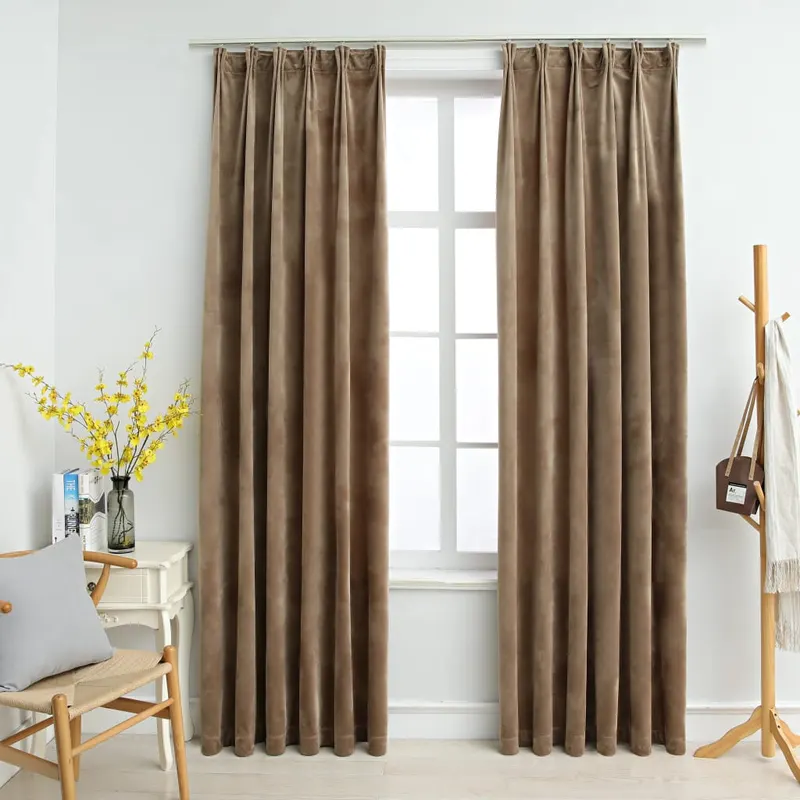 draperii opace, 2 buc., bej, 140x175 cm, catifea, cu carlige