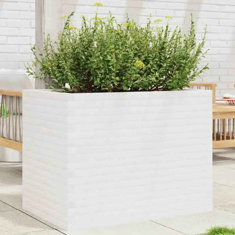 jardiniera de gradina, alb, 90x60x68,5 cm, lemn masiv de pin
