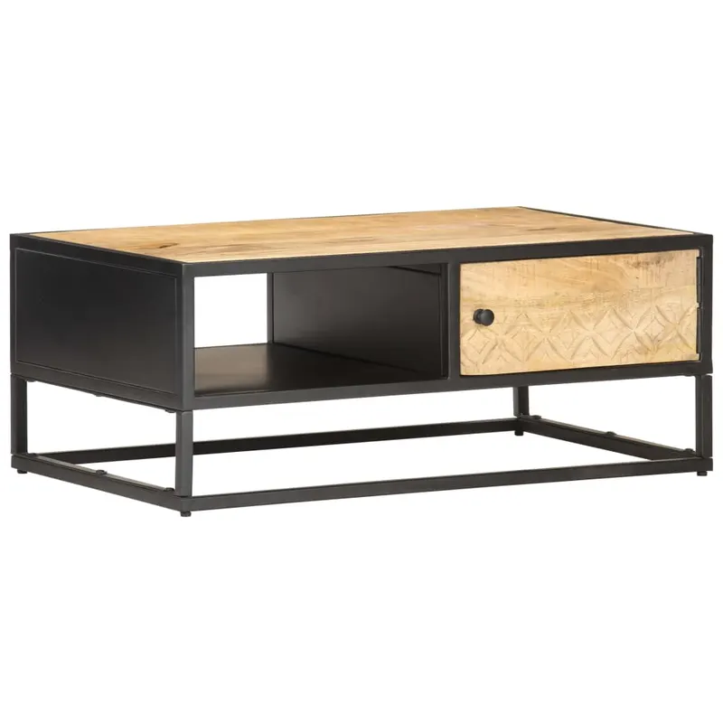 masuta de cafea cu usa sculptata 90x55x 36 cm lemn mango brut