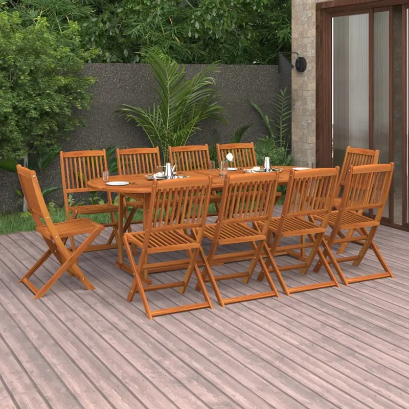 set mobilier de gradina 11 piese 220x90x75cm, lemn masiv acacia