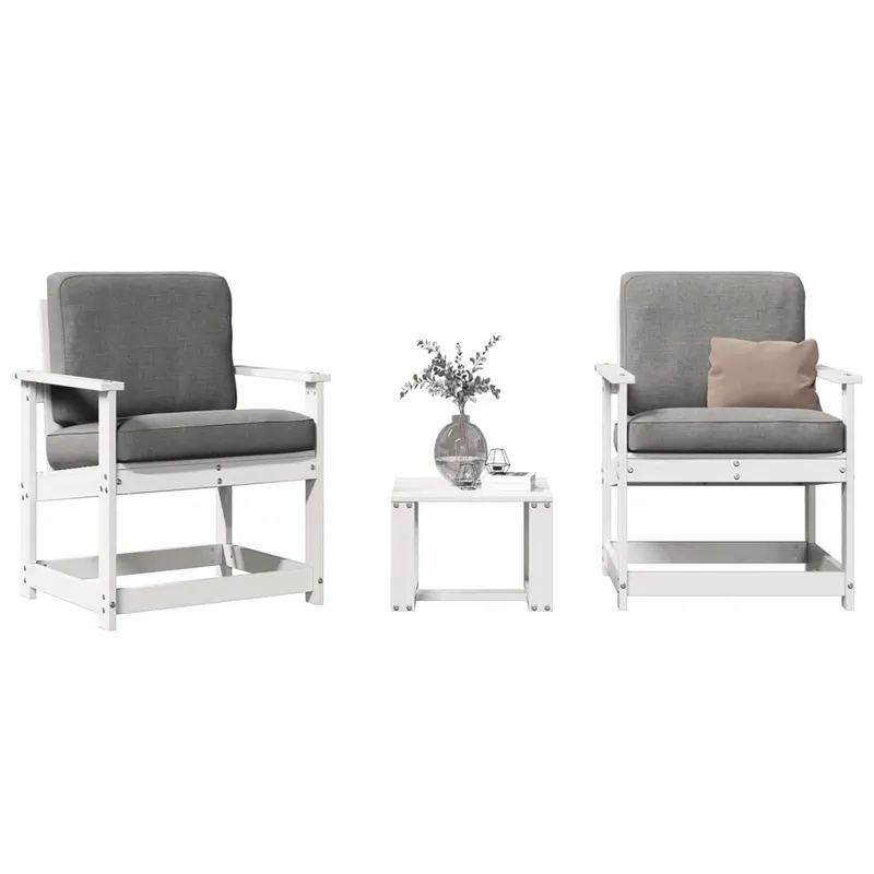 set mobilier de gradina, 3 piese, alb, lemn masiv de pin