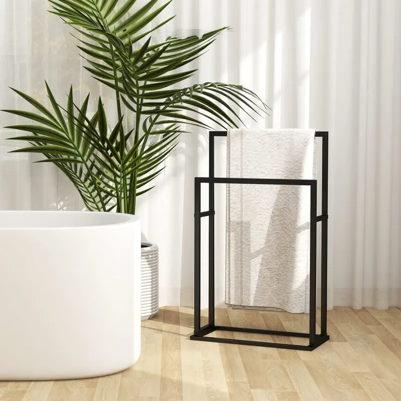 suport de prosoape autonom, negru, 48x24x78,5 cm, fier