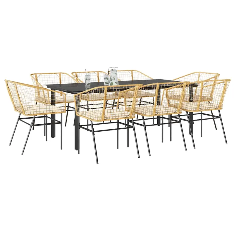 set de sufragerie de gradina de 9 piese sticla poliratan maro