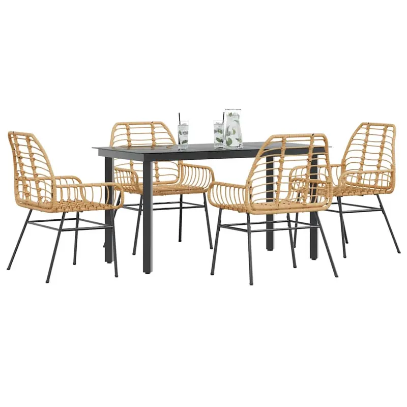 set de sufragerie de gradina 5 piese sticla maro din poli ratan