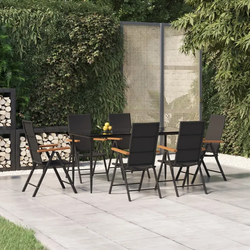 set mobilier de gradina, 7 piese, negru si maro, poliratan