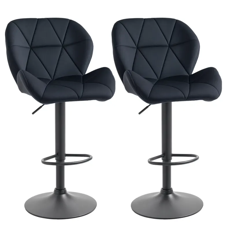 HOMCOM Set de 2 scaune de bar rotative, reglabile în înălțime, tapițate cu catifea și spumă neagră 51,5 x 57,5 x 93-114,5 cm