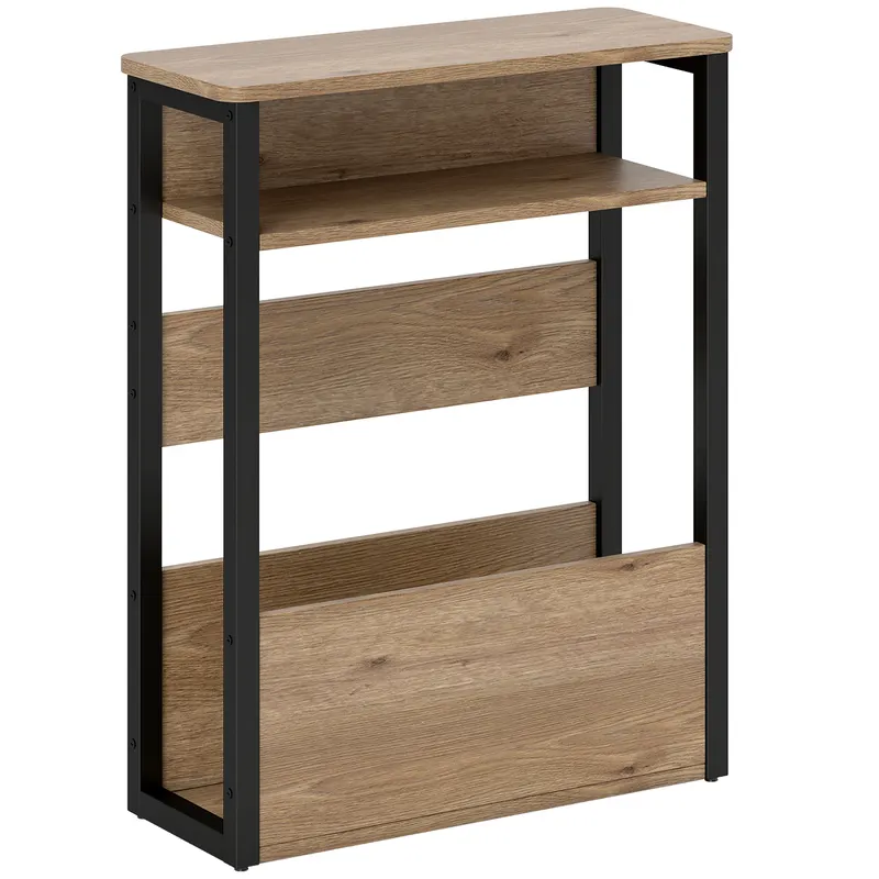 HOMCOM Măsuță Living Stil Industrial cu 2 Rafturi, Lemn și Metal, 46x18x58,5 cm, Nuc Închis