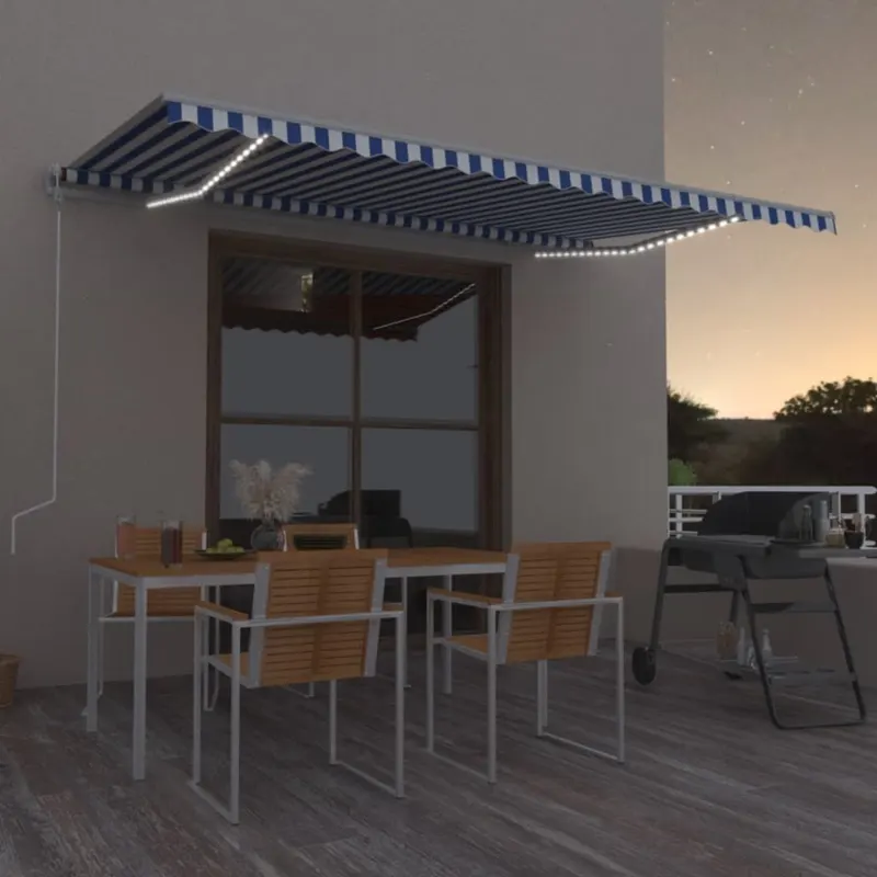 Copertina automata cu led&senzor vant, albastru&alb, 500x350 cm