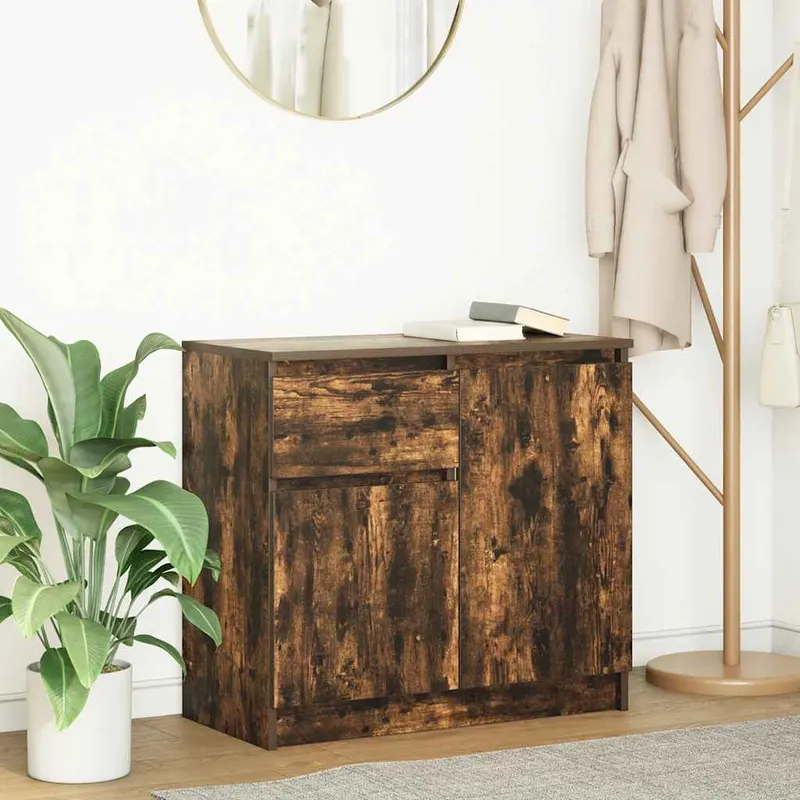 bufeta cu sertar stejar afumat 71x35x65 cm lemn de stratificat