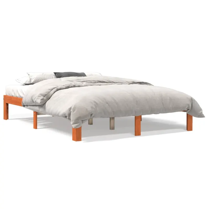 cadru pat fara saltea, maro ceruit, 140x190 cm, lemn masiv pin