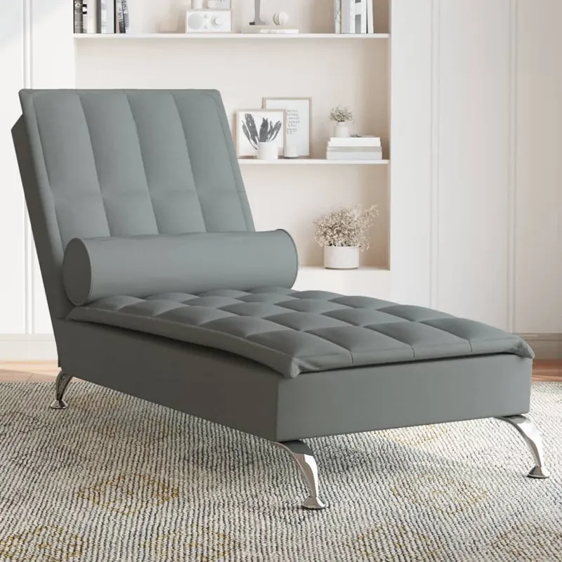 sezlong de masaj cu sprijin, gri inchis, material textil