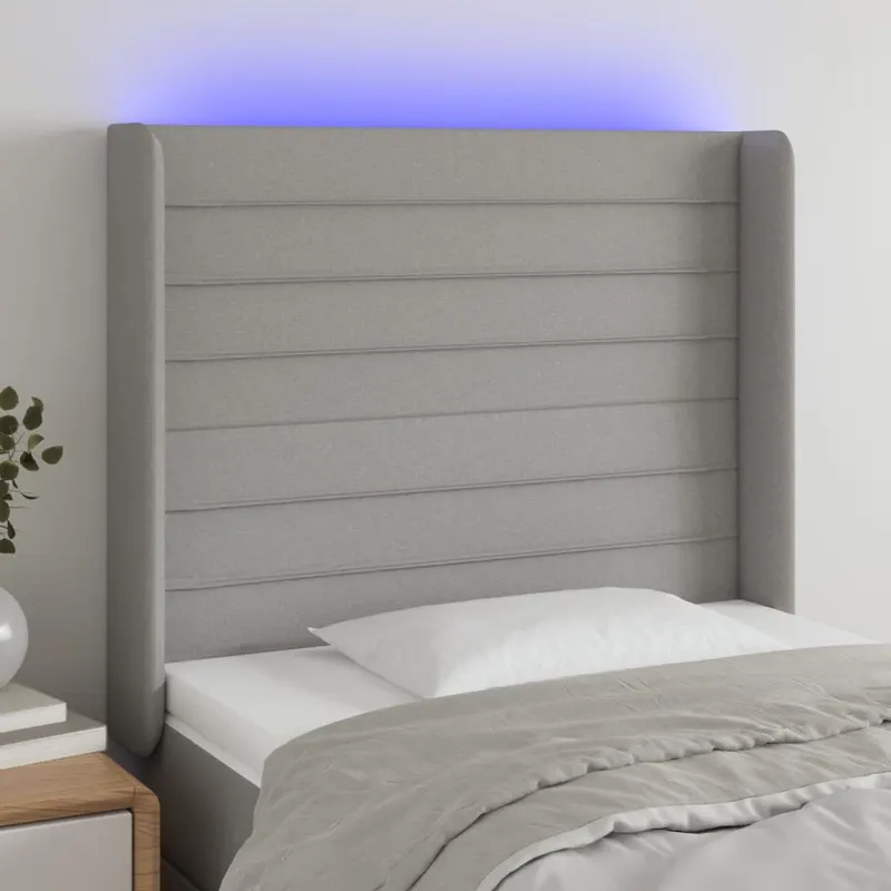 tablie de pat cu led, gri deschis, 83x16x118/128 cm, textil