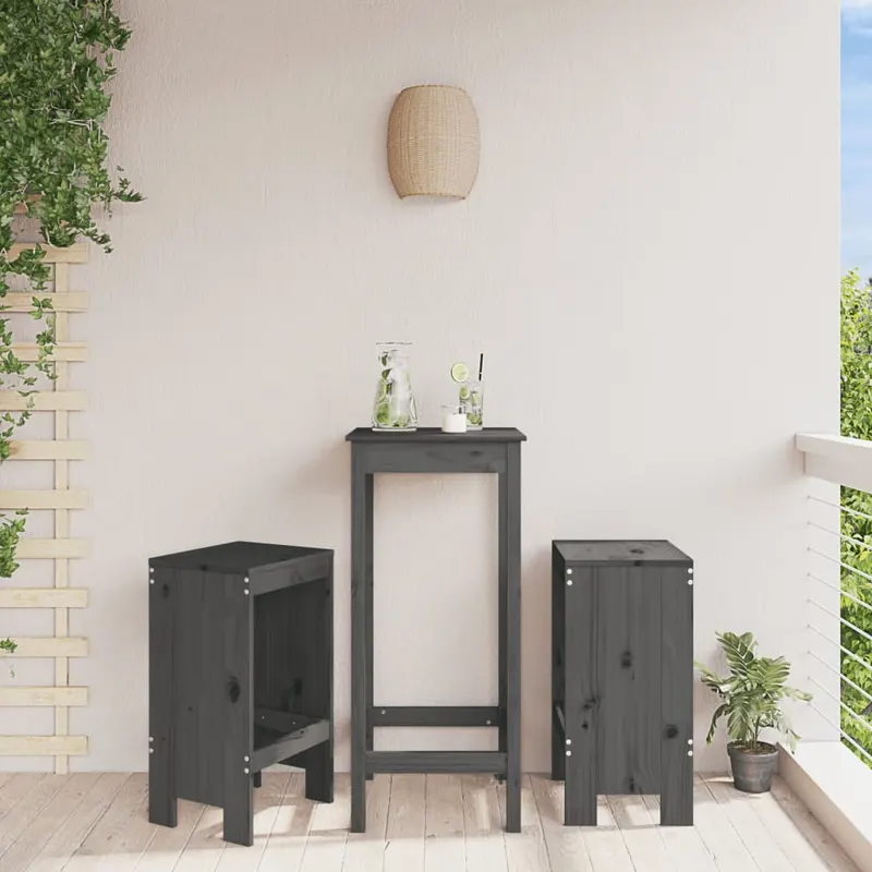 taburete de bar, 2 buc., gri, 40x36x75 cm, lemn masiv de pin