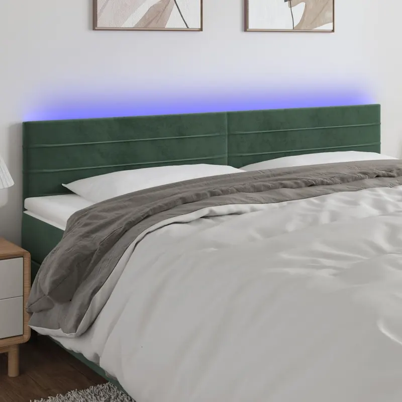 tablie de pat cu led, verde inchis, 160x5x78/88 cm, catifea