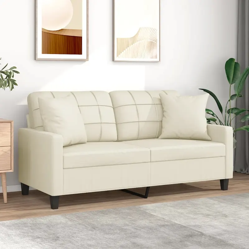 canapea cu 2 locuri cu pernute, crem, 140 cm, piele ecologica