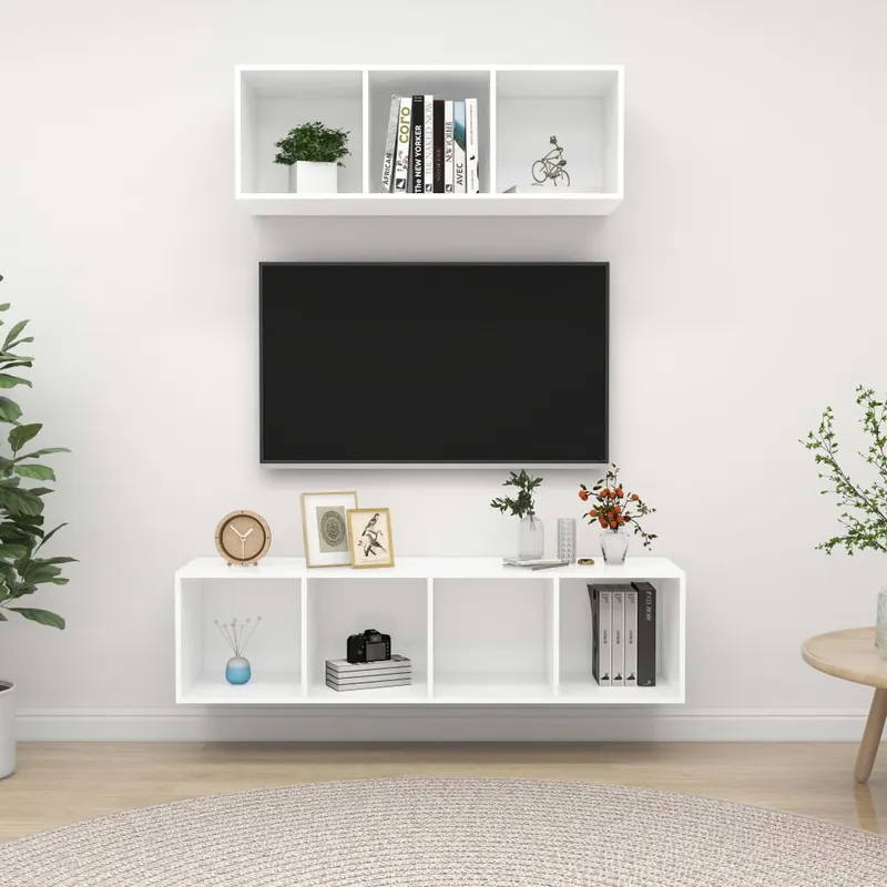set de dulapuri tv, 2 piese, alb, lemn prelucrat