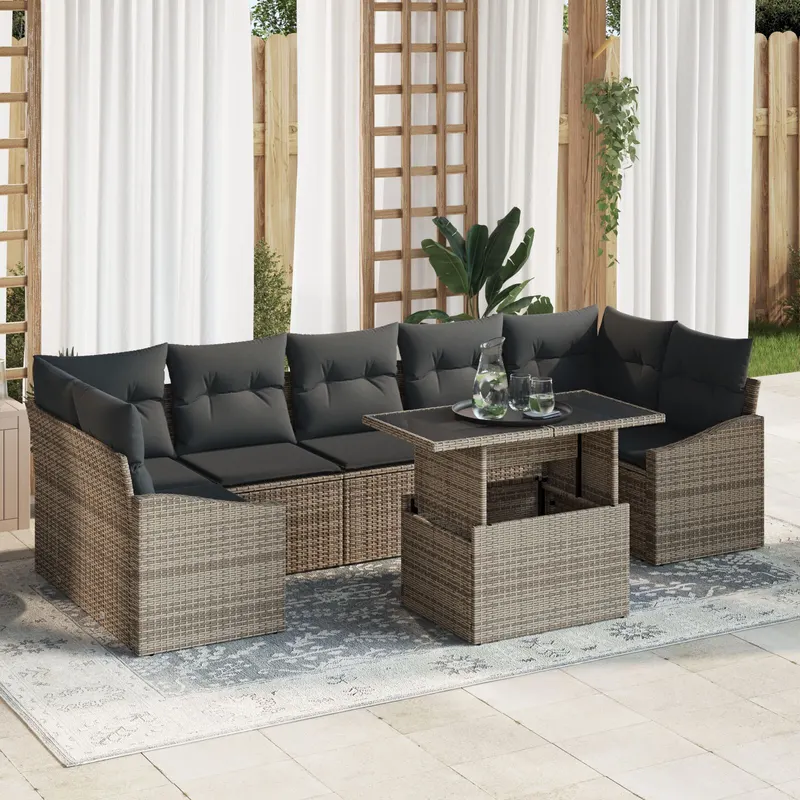 set de canapea de gradina cu perne gri poliratan