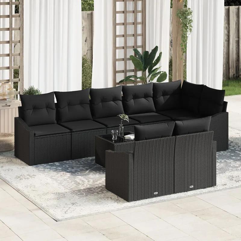 set de canapele de gradina cu 9 piese si perne bej din ratan poliester