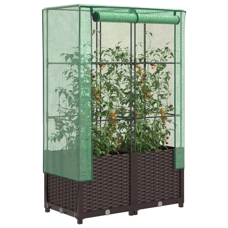 Strat inaltat cu husa de sera, aspect ratan, 80x40x138 cm