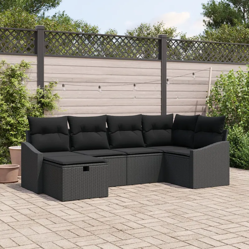 set canapea gradina 6 piese cu perne negre din ratan pol