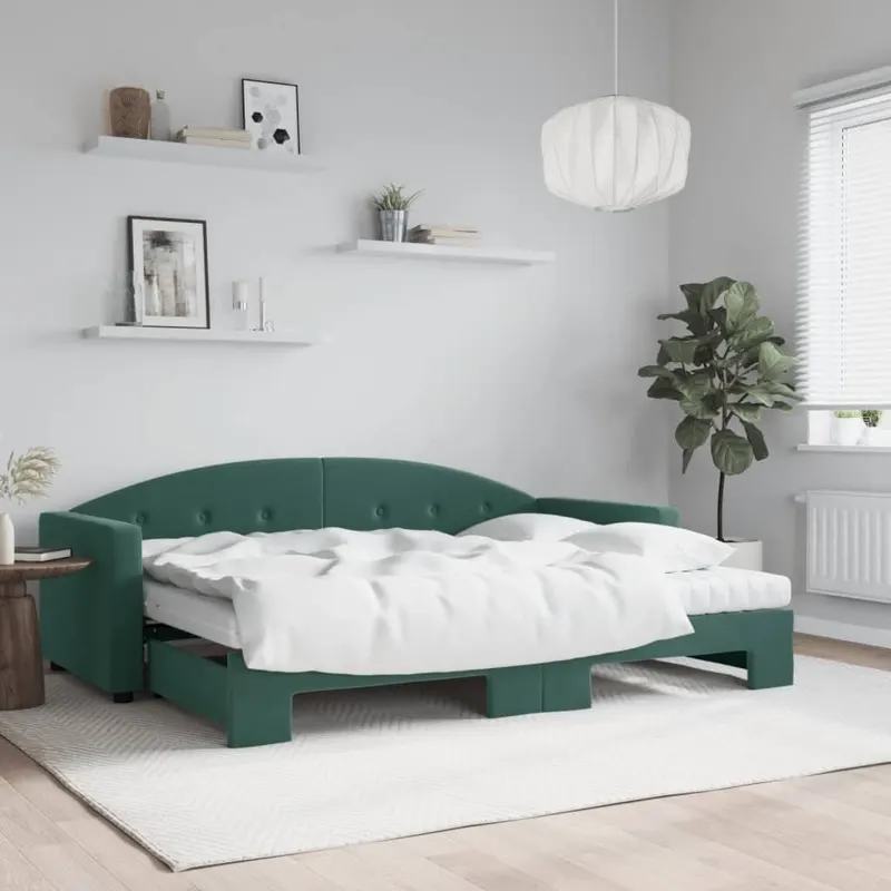 pat de zi cu extensie si saltele verde inchis 80x200 cm catifea