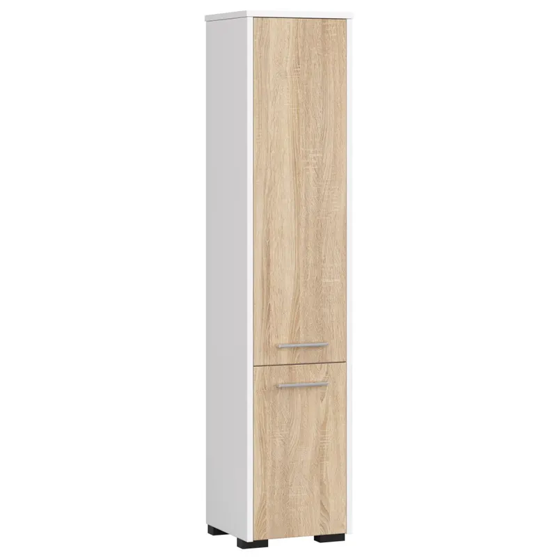 Dulap baie pal tip coloana 2 usi 5 rafturi, 30x30x140 cm, organizare eficienta, alb stejar sonoma
