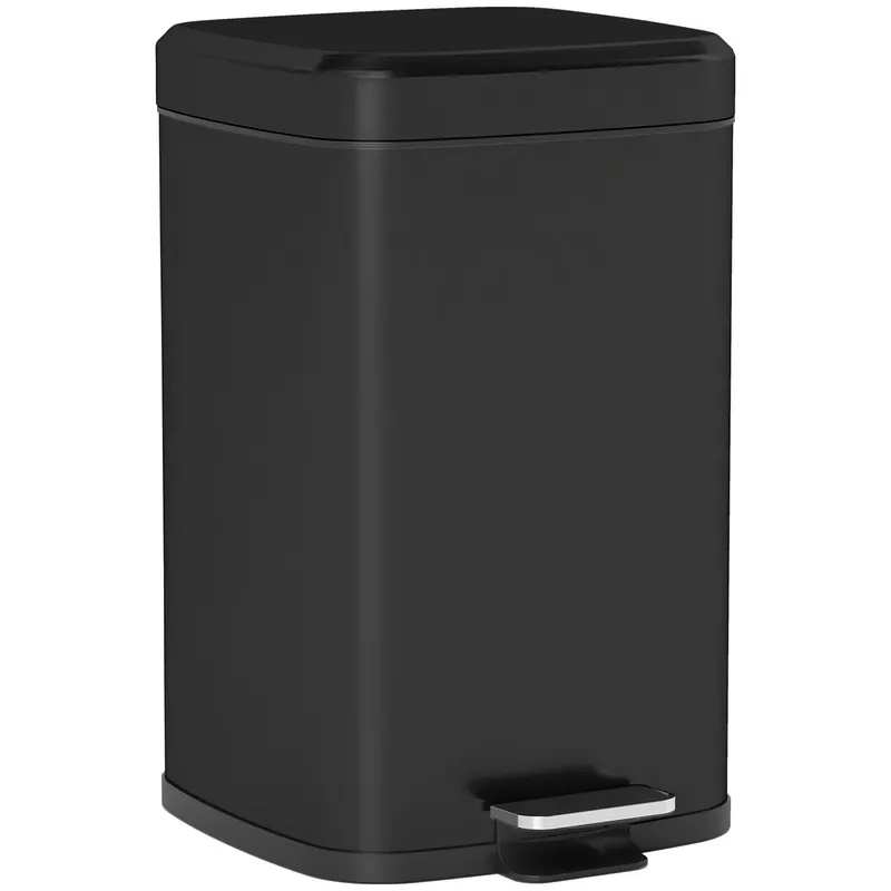 HOMCOM Coș de gunoi dreptunghiular cu pedală 20 L din metal, cu capac, găleată detașabilă, antiamprentă, negru
