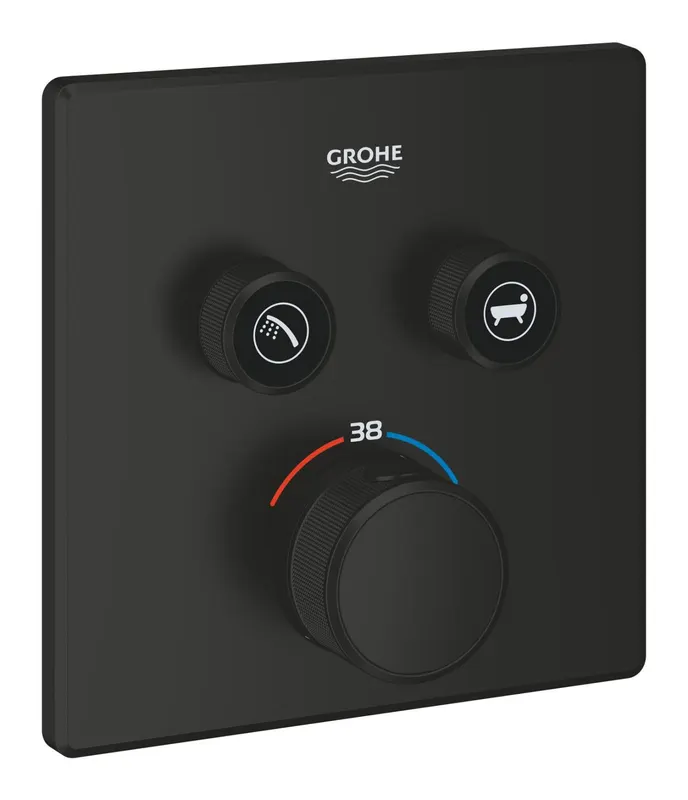 Unitate comanda Grohe 291242430, 1 bar, 158 mm, 10 mm, 2 iesiri, 1 functii palarie dus, 1 2 dimensiune racord, Negru