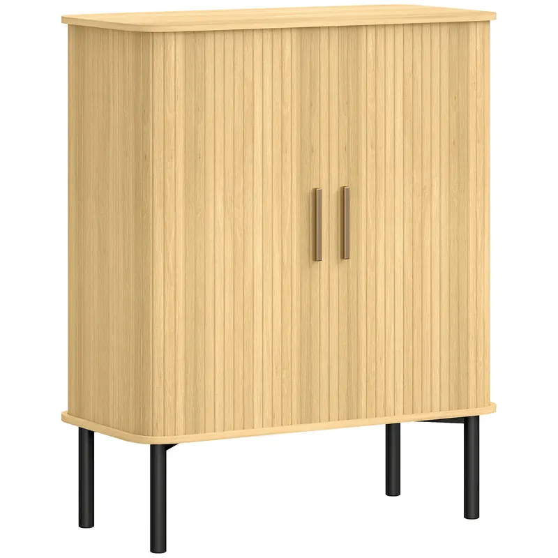 HOMCOM Dulap pentru Pantofi 5 Niveluri 15 Perechi cu Uși tip Rulou Glisante, Rafturi Reglabile, 78x38x95,2cm, Stejar