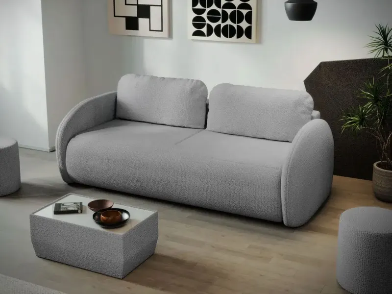 Canapea Ovelis 3 locuri extensibila plusata gri deschis — imaginea 2