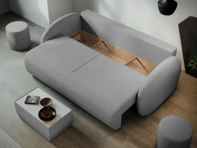 Canapea Ovelis 3 locuri extensibila plusata gri deschis — imaginea 3