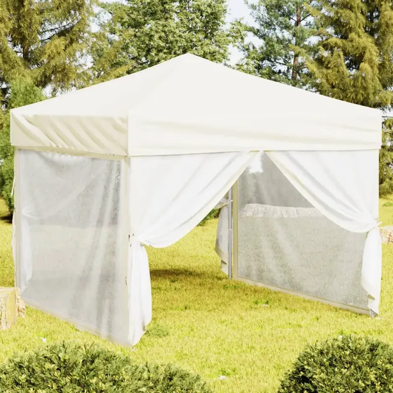 cort pliabil pentru petrecere, pereti laterali, crem, 3x3 m