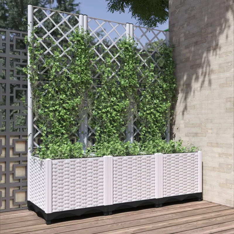 jardiniera de gradina cu spalier, alb, 120x40x136 cm pp