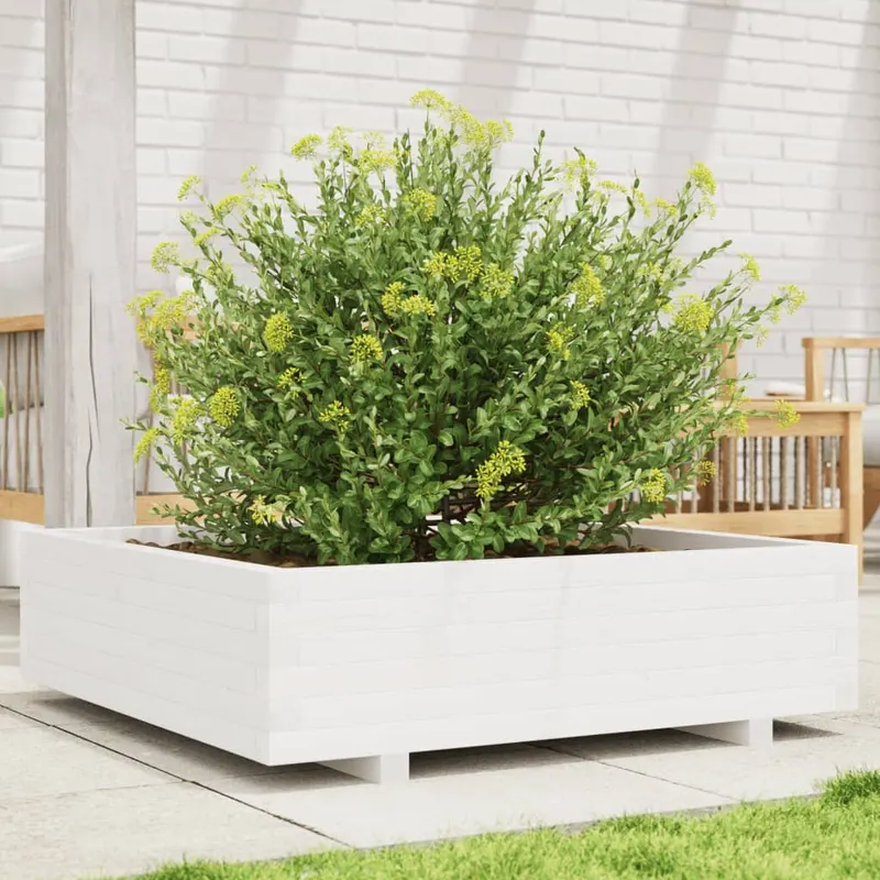 jardiniera de gradina, alb, 90x90x26,5 cm, lemn masiv de pin