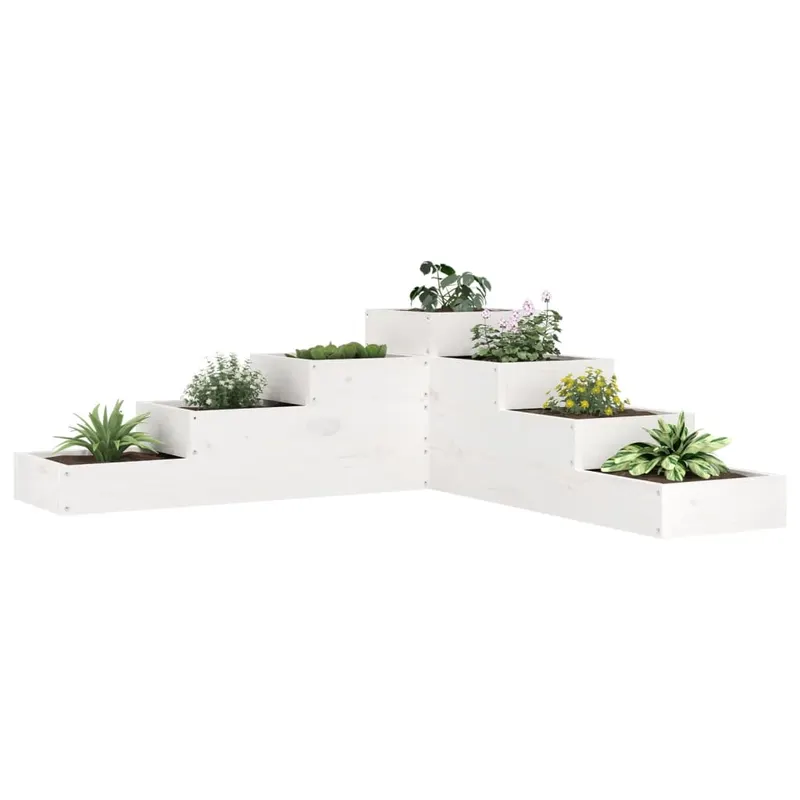 jardiniera gradina cu 4 niveluri, alb, 106x104,5x36 cm lemn pin